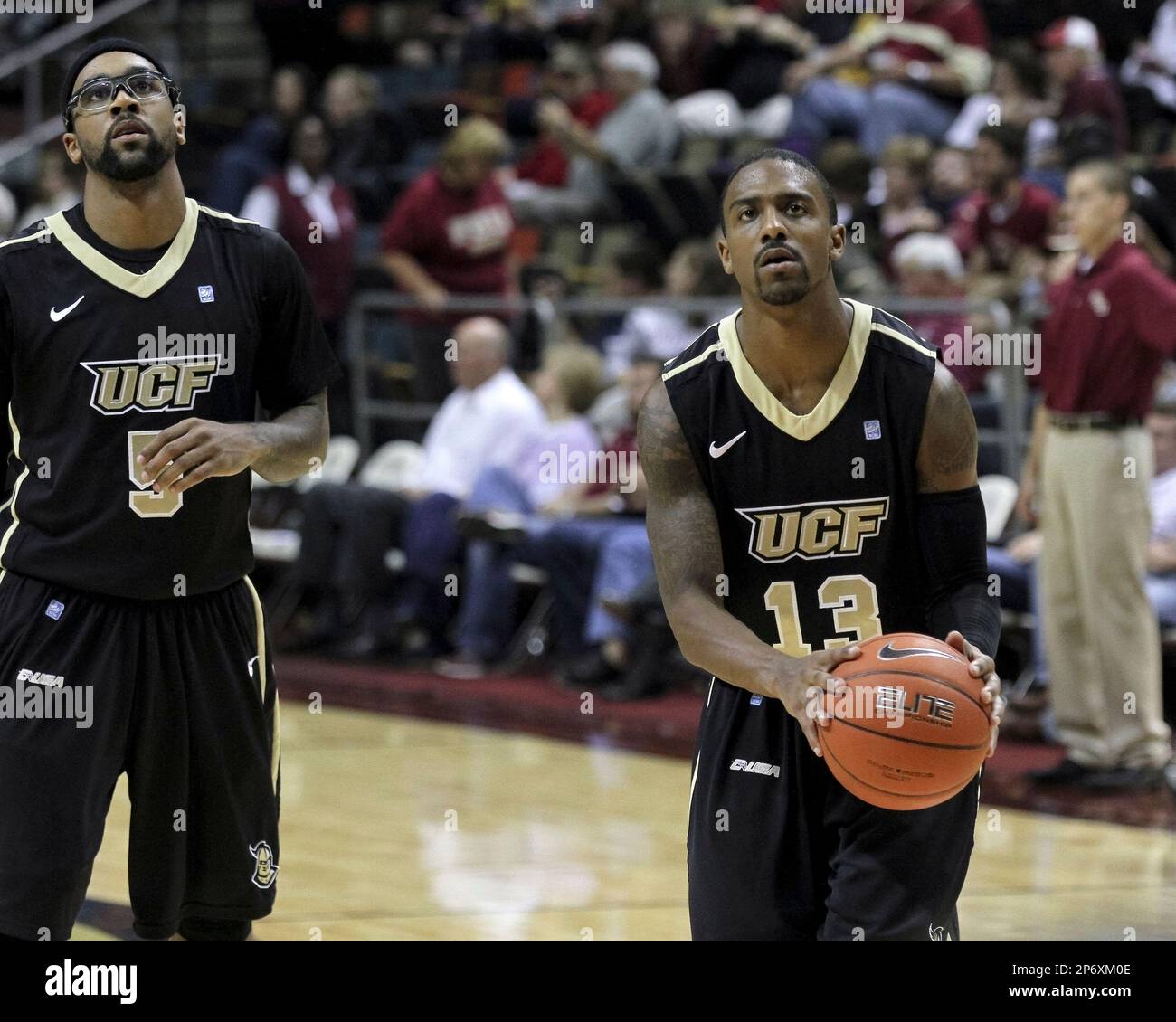 Central Florida Guards Marcus Jordan (5) and Jeffrey Jordan (13) during the  game against Florida State at the Tucker Center on November 14, 2011 in  Tallahassee, Florida. The Jordans are the sons