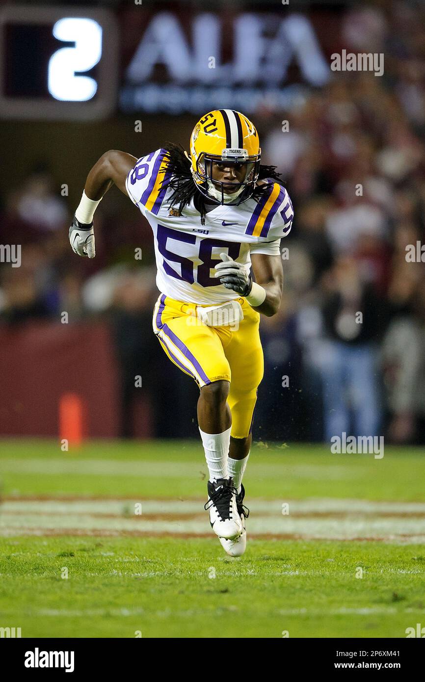 LSU Tigers linebacker Tahj Jones (58) during an NCAA football game ...