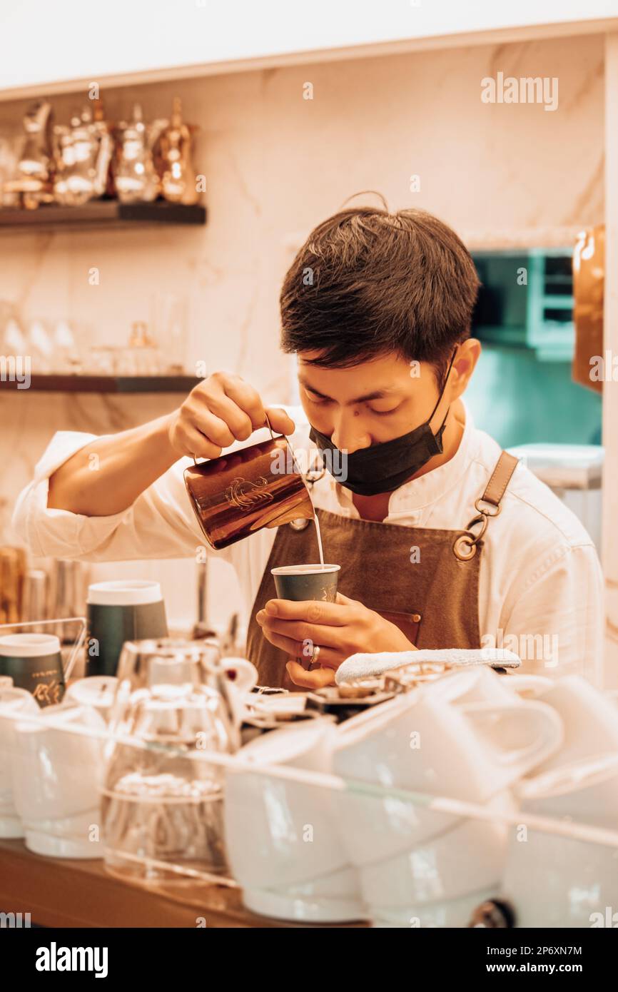 Preparation of Speciality Coffee in a Café Stock Photo