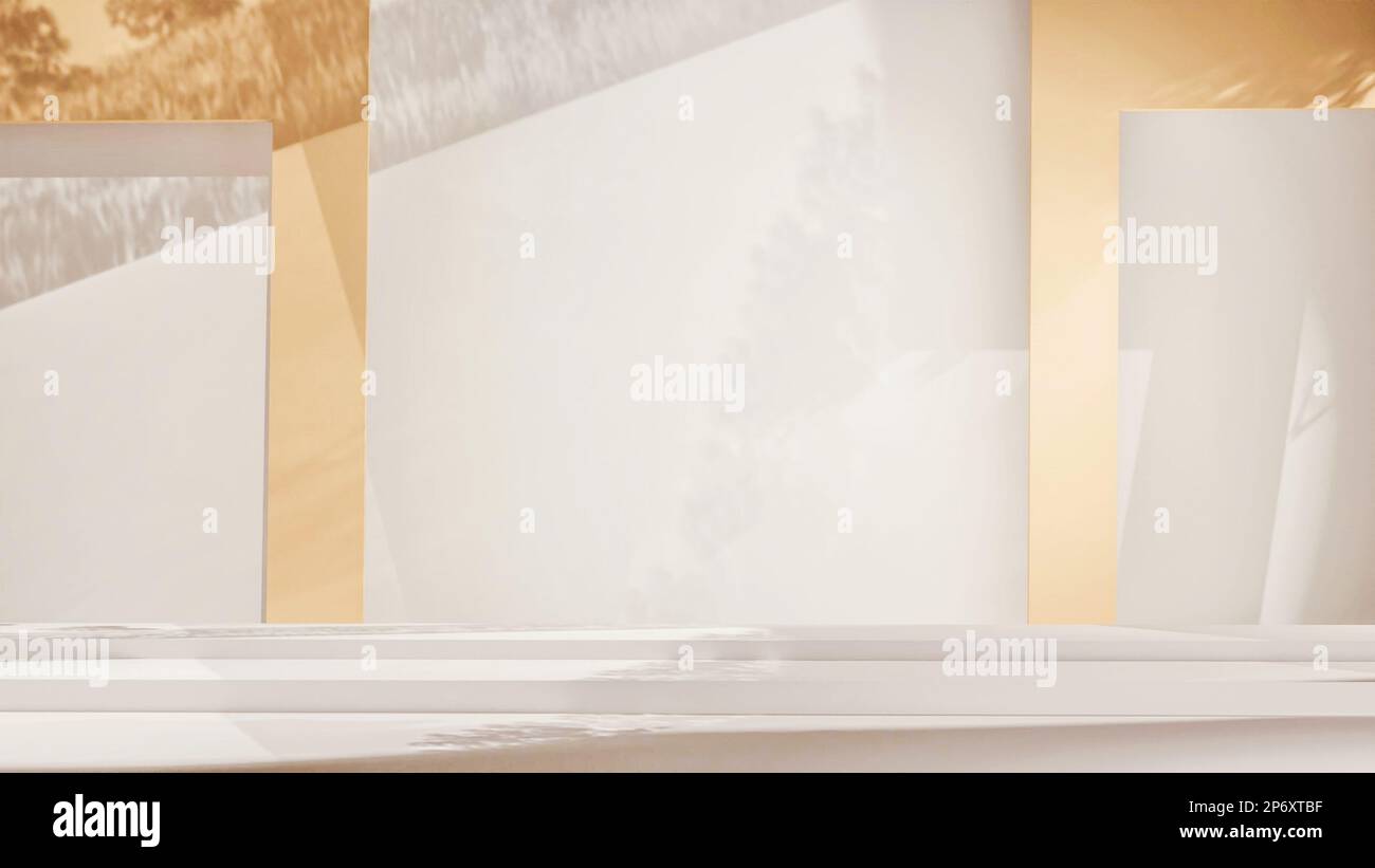3D rendering minimal white showcase, mockup for product scene, group of ...