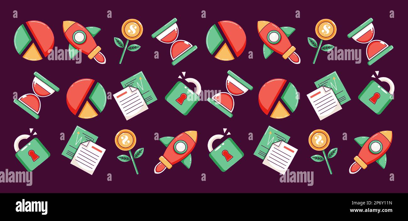 Business strategy. Infographic, document, rocket, money and time icon pattern Stock Vector