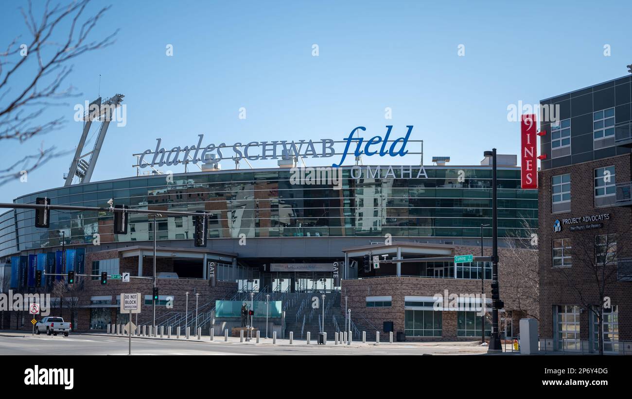 Omaha, Nebraska, USA 3.2023 Charles Schwab baseball field, location