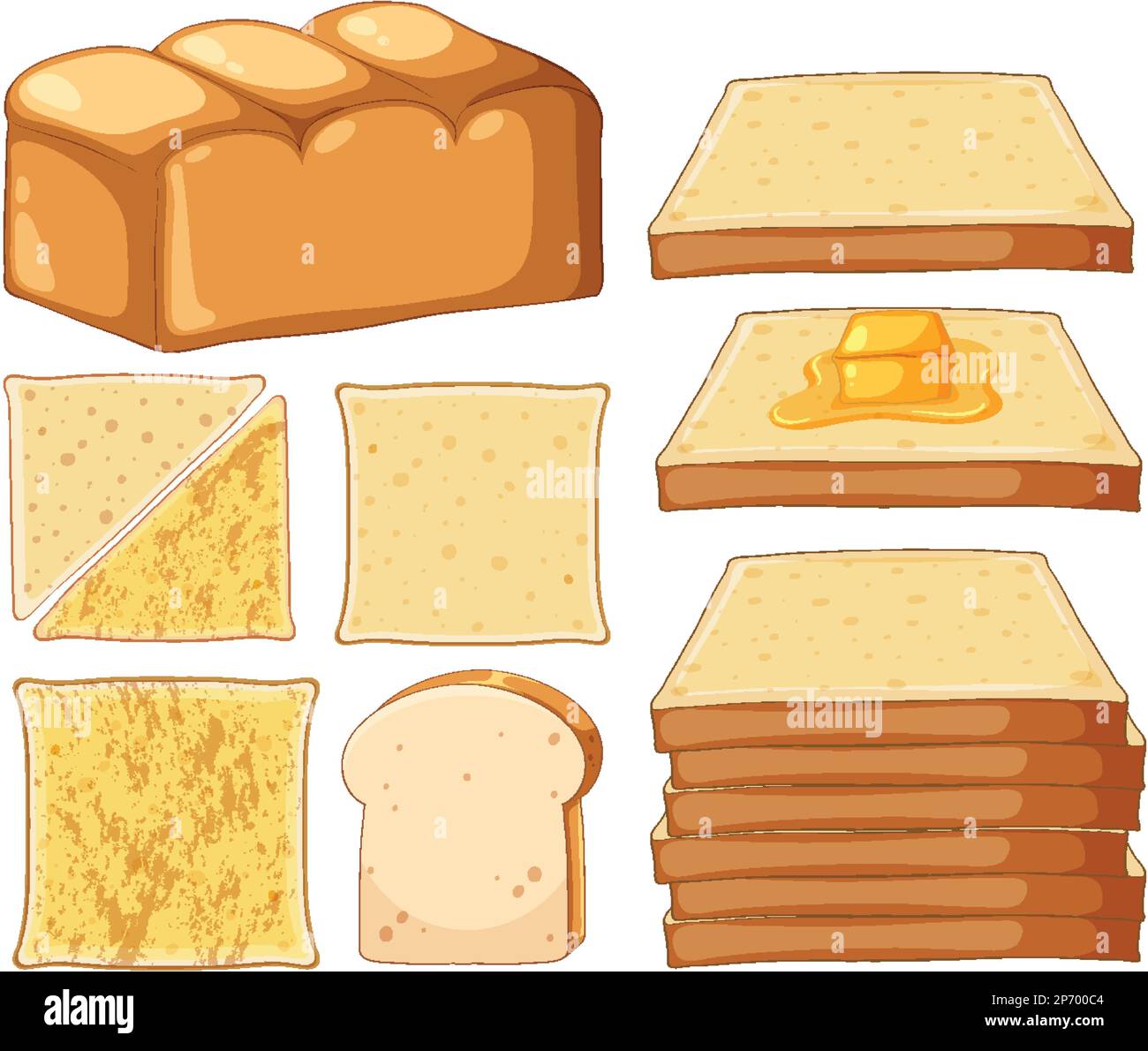 Many white breads with butter collection illustration Stock Vector