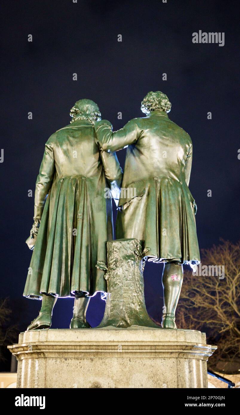 Weimar, Germany. 27th Feb, 2023. The Goethe-Schiller Monument, a bronze ...