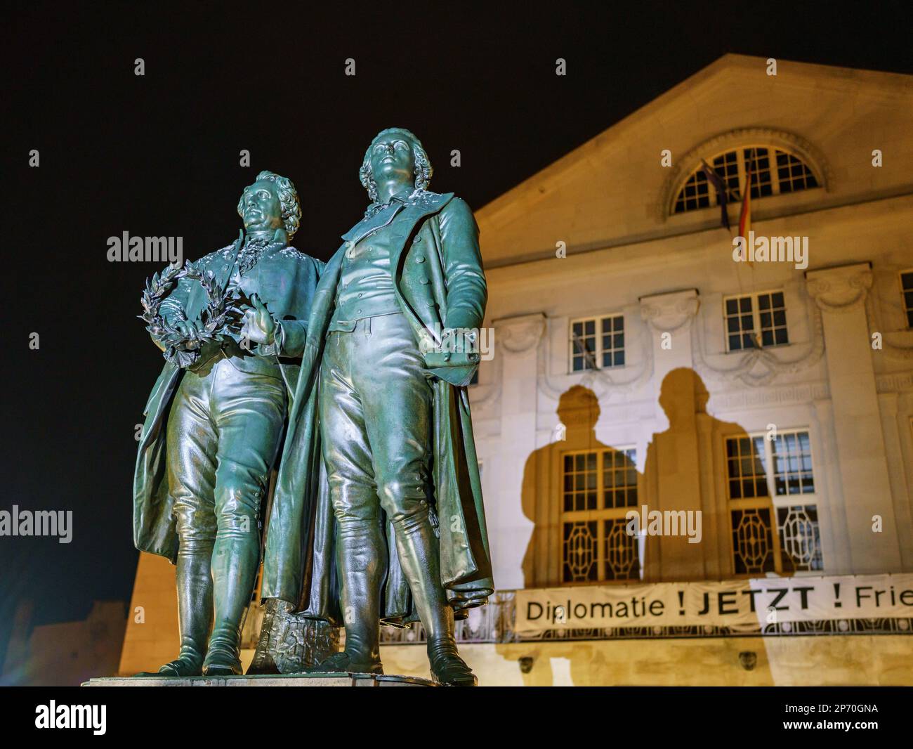 Weimar, Germany. 27th Feb, 2023. The Goethe-Schiller Monument, a bronze ...