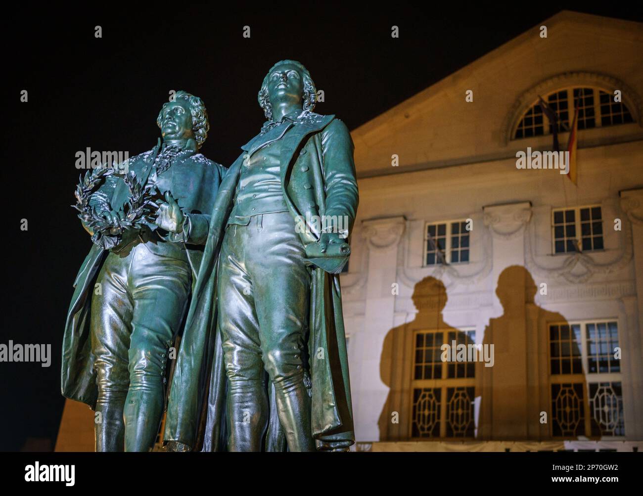 Weimar, Germany. 27th Feb, 2023. The Goethe-Schiller Monument, a bronze ...
