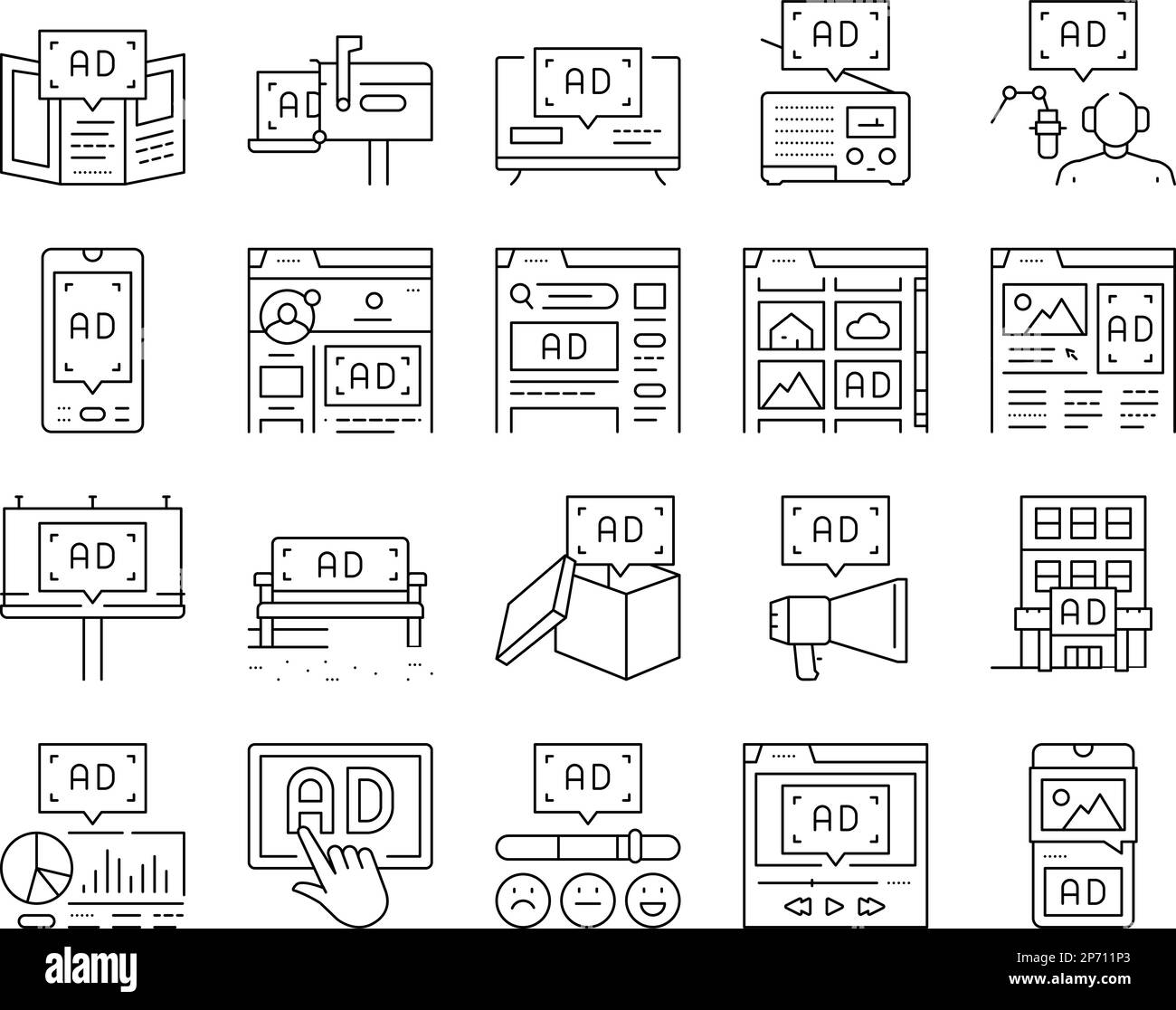 advertising media business icons set vector Stock Vector Image & Art ...
