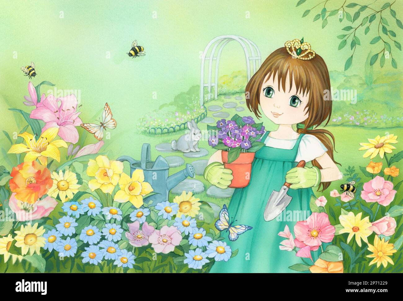 Juvenile-Girl gardening among flowers Stock Photo - Alamy