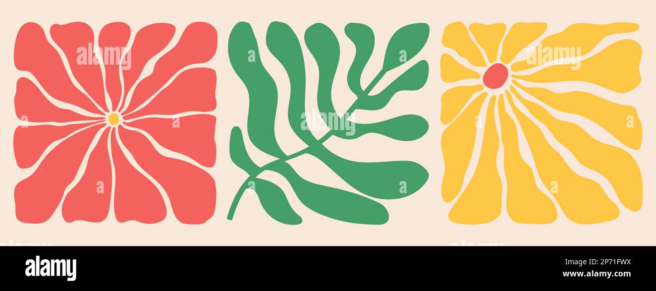 Groovy abstract organic plant shapes art set. Matisse floral posters in ...
