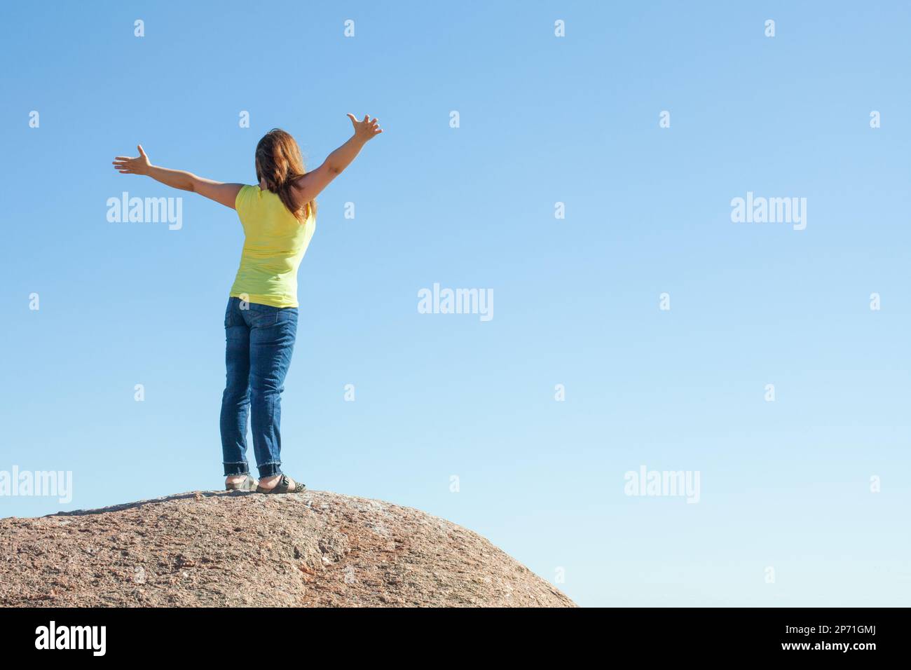 Successful woman hiker hands up hi-res stock photography and images - Alamy