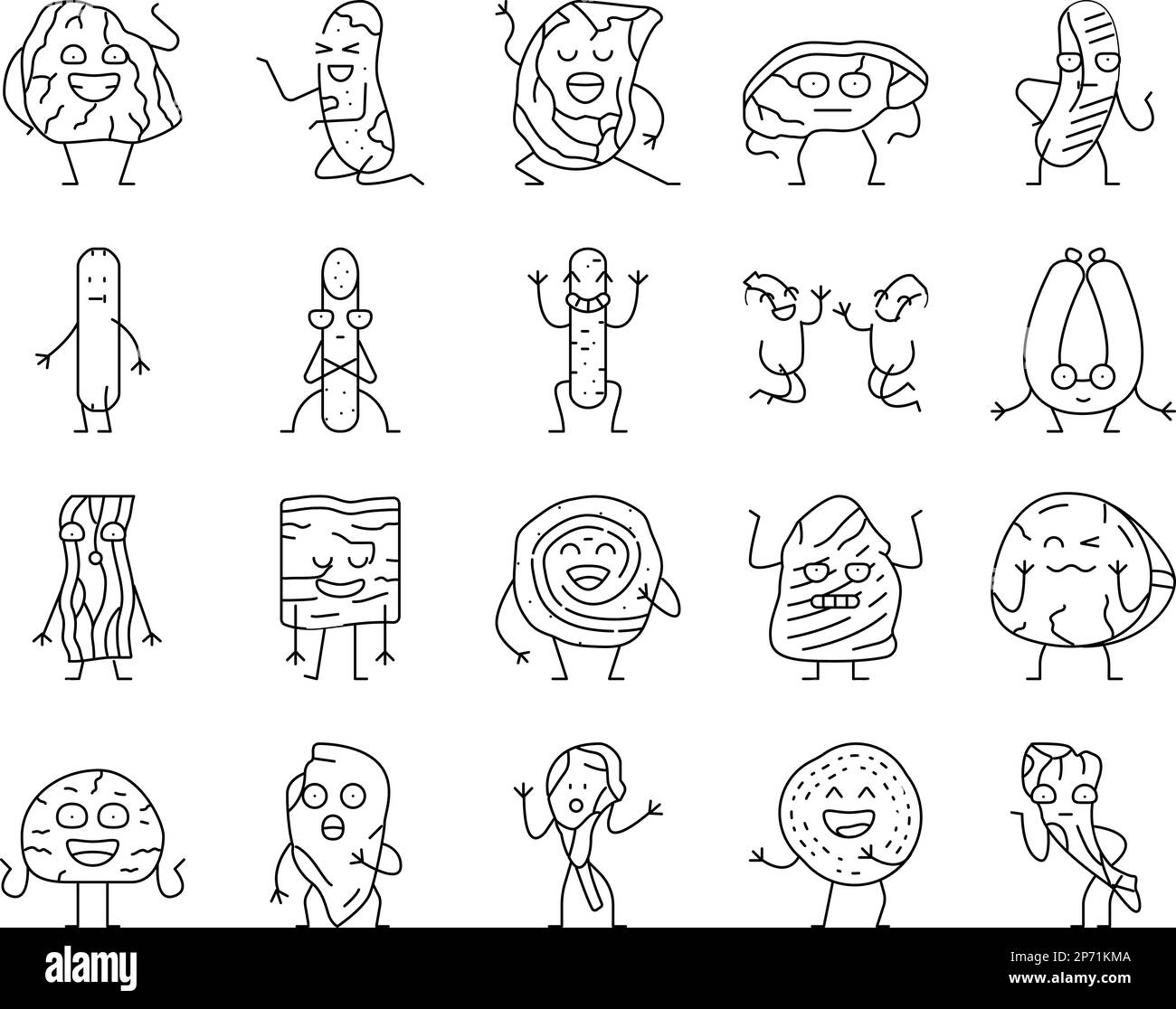 meat character beef food funny icons set vector Stock Vector Image ...