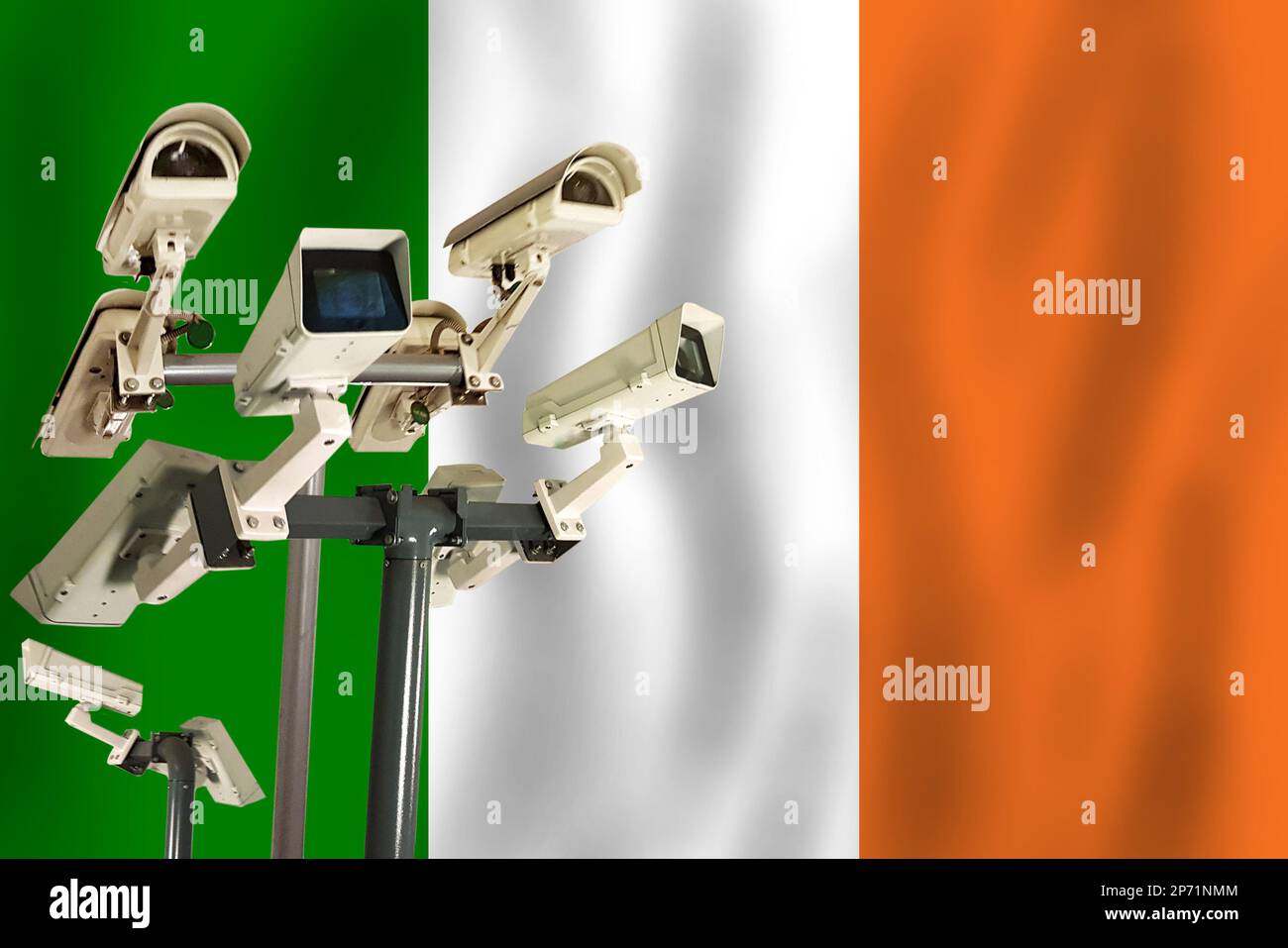 Irish CCTV camera on the flag of Ireland Surveillance, security