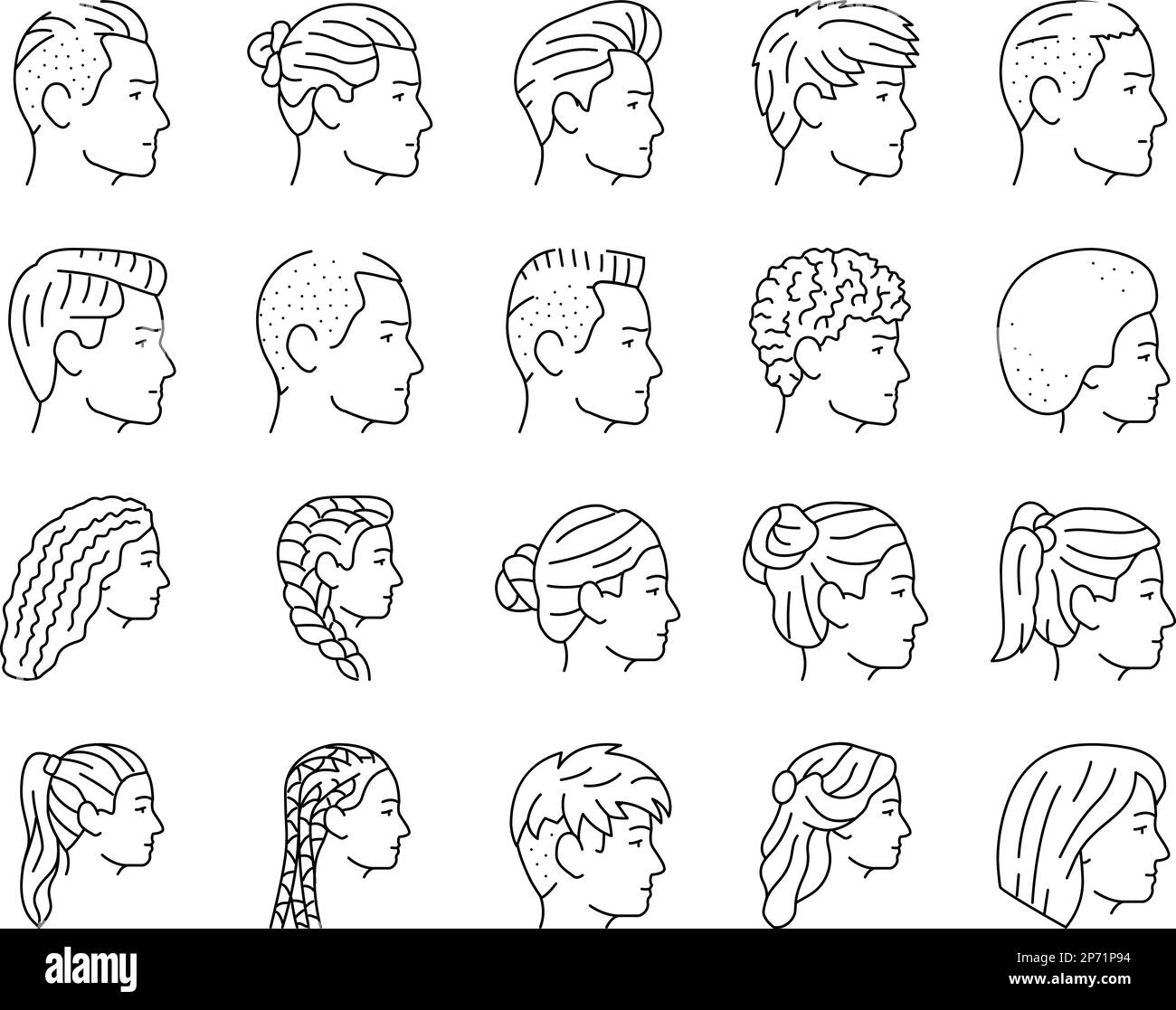 hairstyle portrait hair fashion icons set vector Stock Vector Image