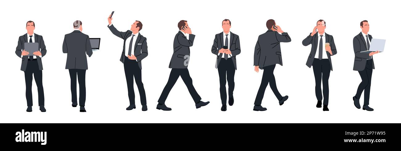 Set of Businessman character in different poses Stock Vector Image ...