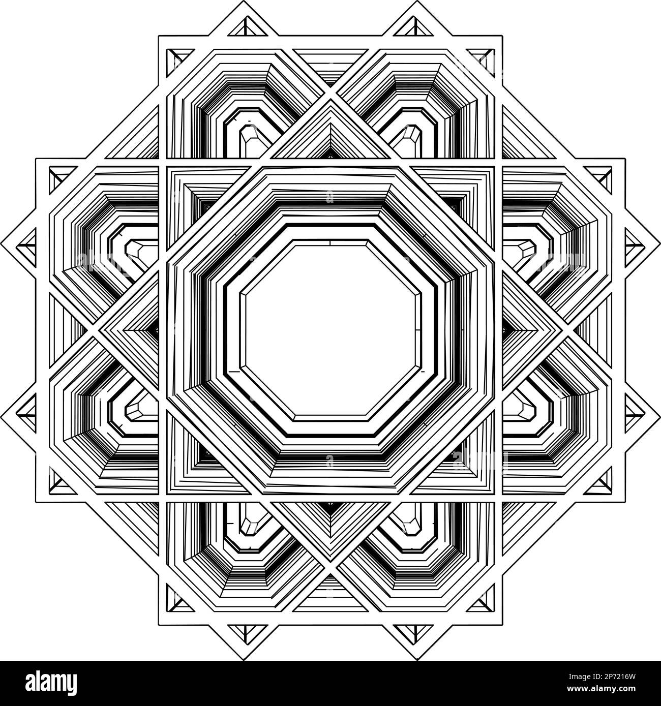 Abstract Octagonal Table And Floor Inlay Pattern Vector. Pattern With Geometry Elements In the Form Of a Mandala. Vector Illustration For Decoratio Stock Vector