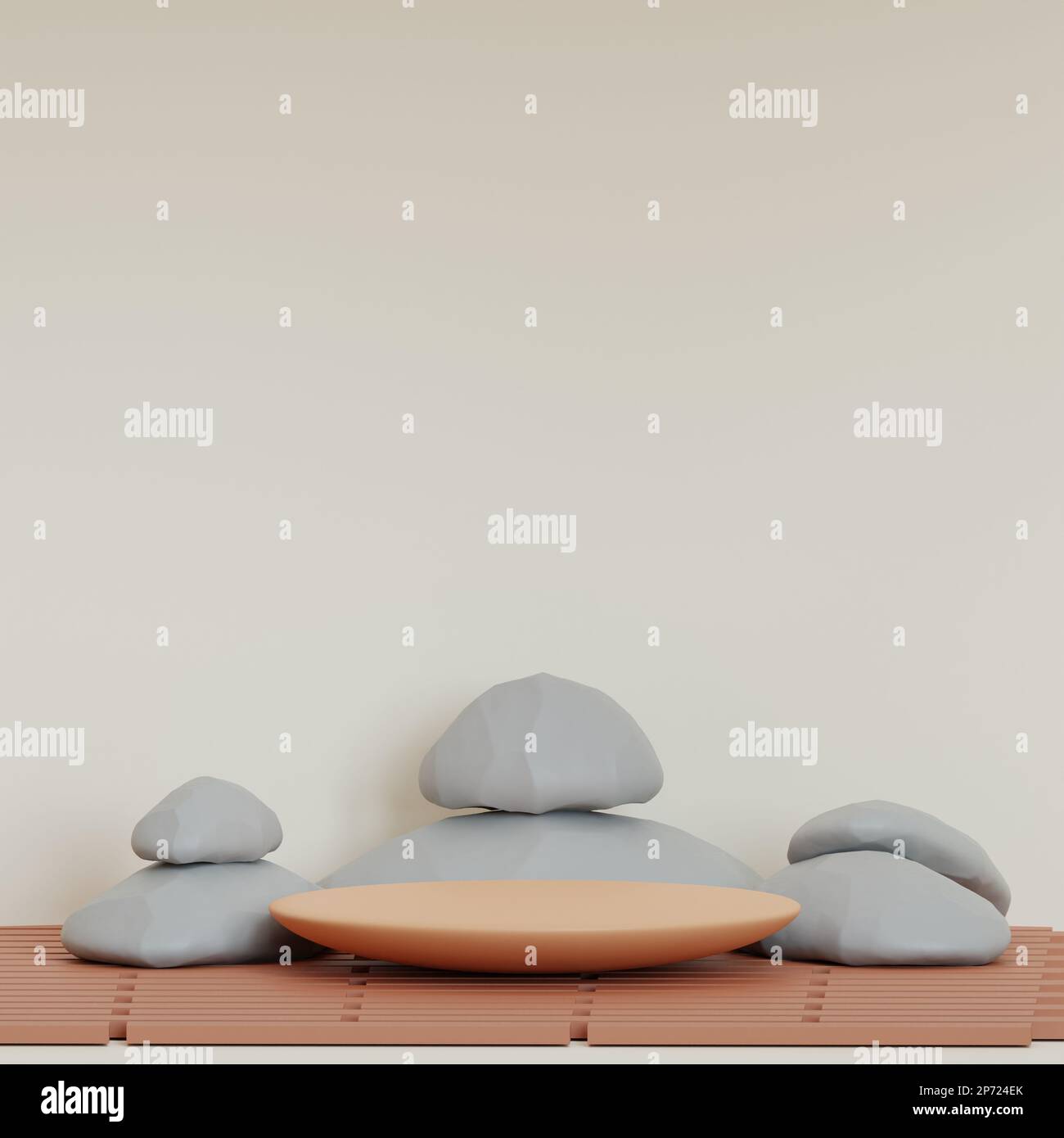 A 3D rendering of a half sphere with a stack of stones behind it ...