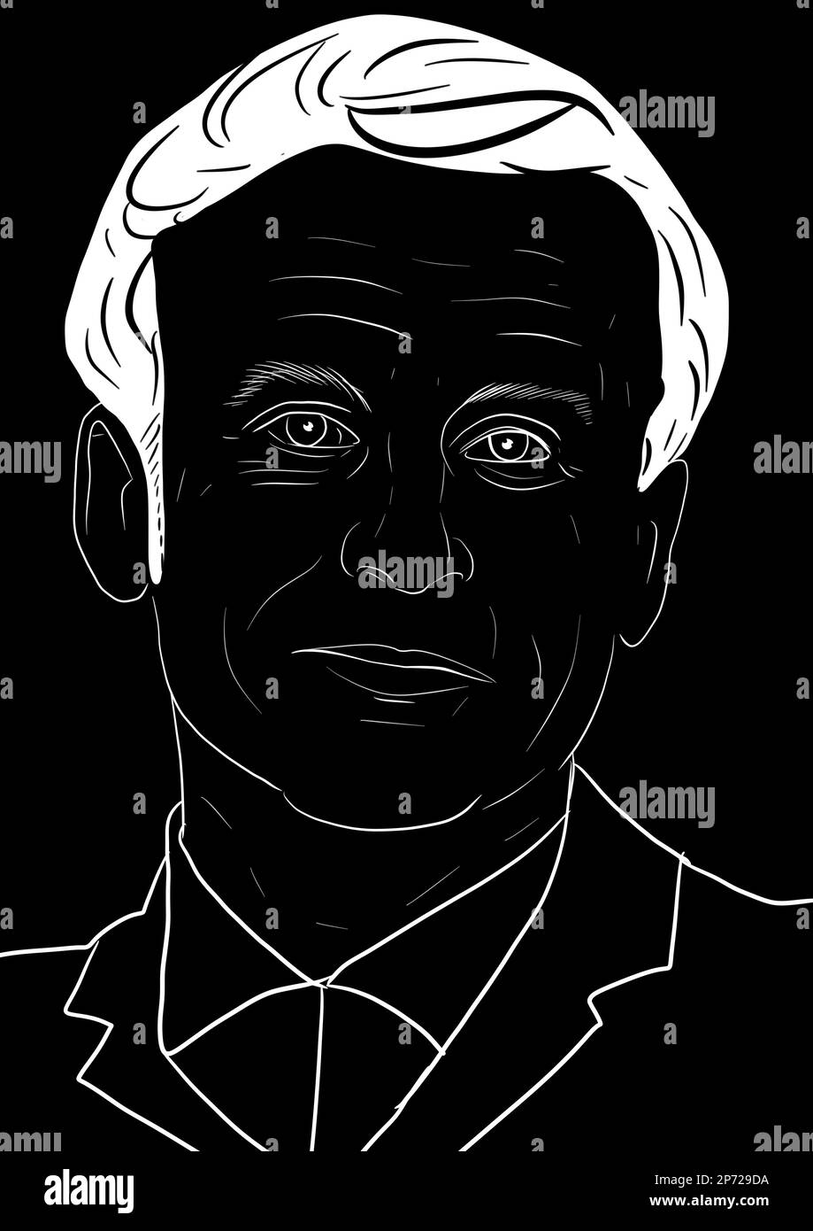 Portrait en noir et blanc d'Emmanuel Macron, président de la république française Stock Photo