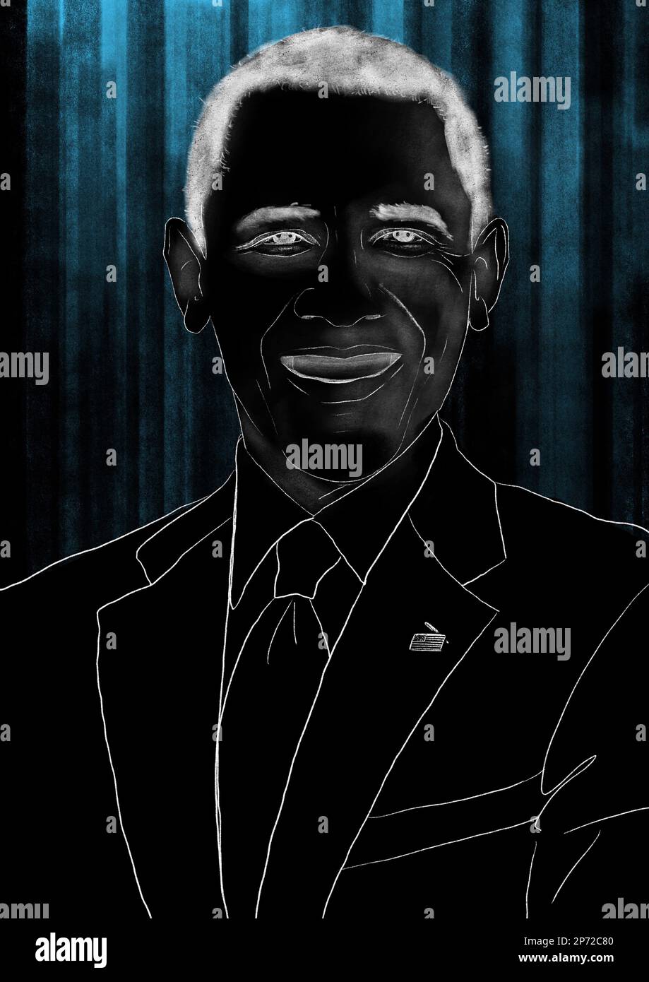 White and black portrait of Barack Obama Stock Photo