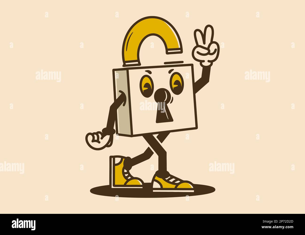 Mascot Character Design Of Walking Padlock In Vintage Color Stock mascot-character-design-of-walking-padlock-in-vintage-color-stock