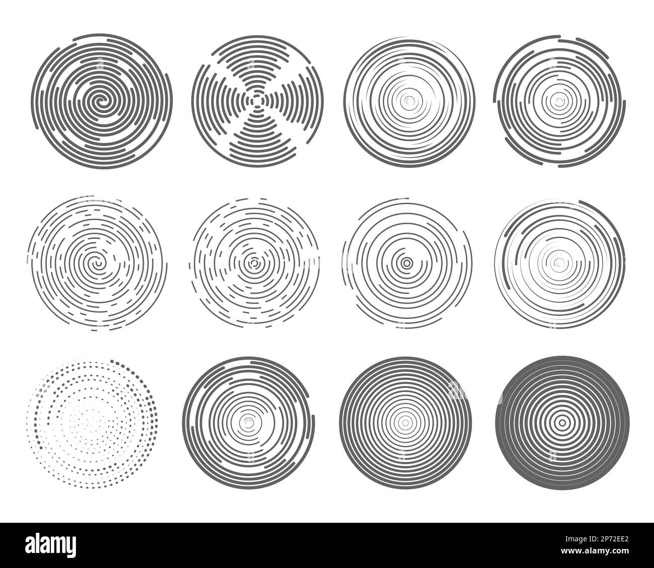 Circle concentric lines. Rippled rings and round sound waves pattern. Radial signal radar signs. Vector abstract sonar isolated on white background Stock Vector