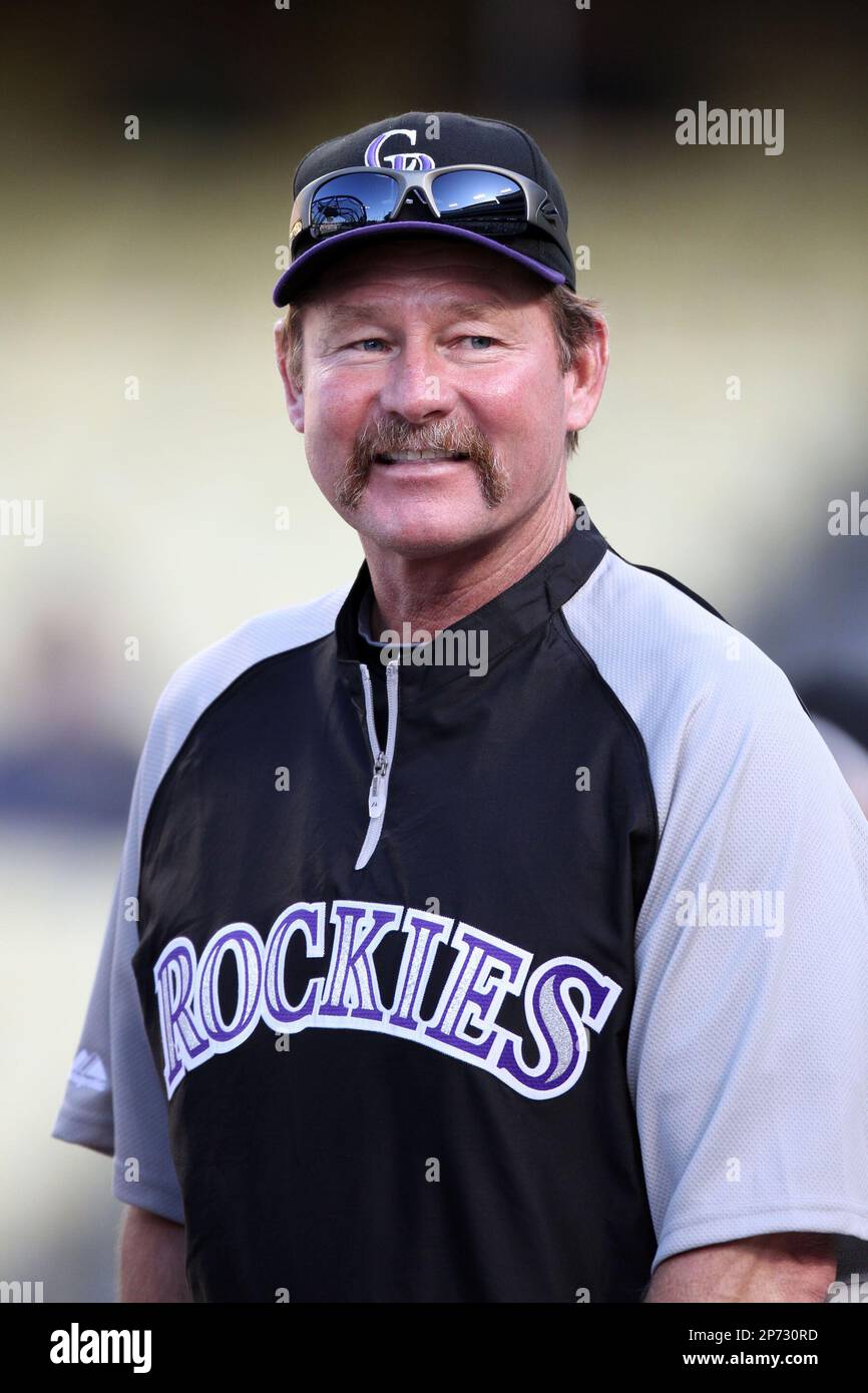 Colorado Rockies coach Carney Lansford #13 before a game against
