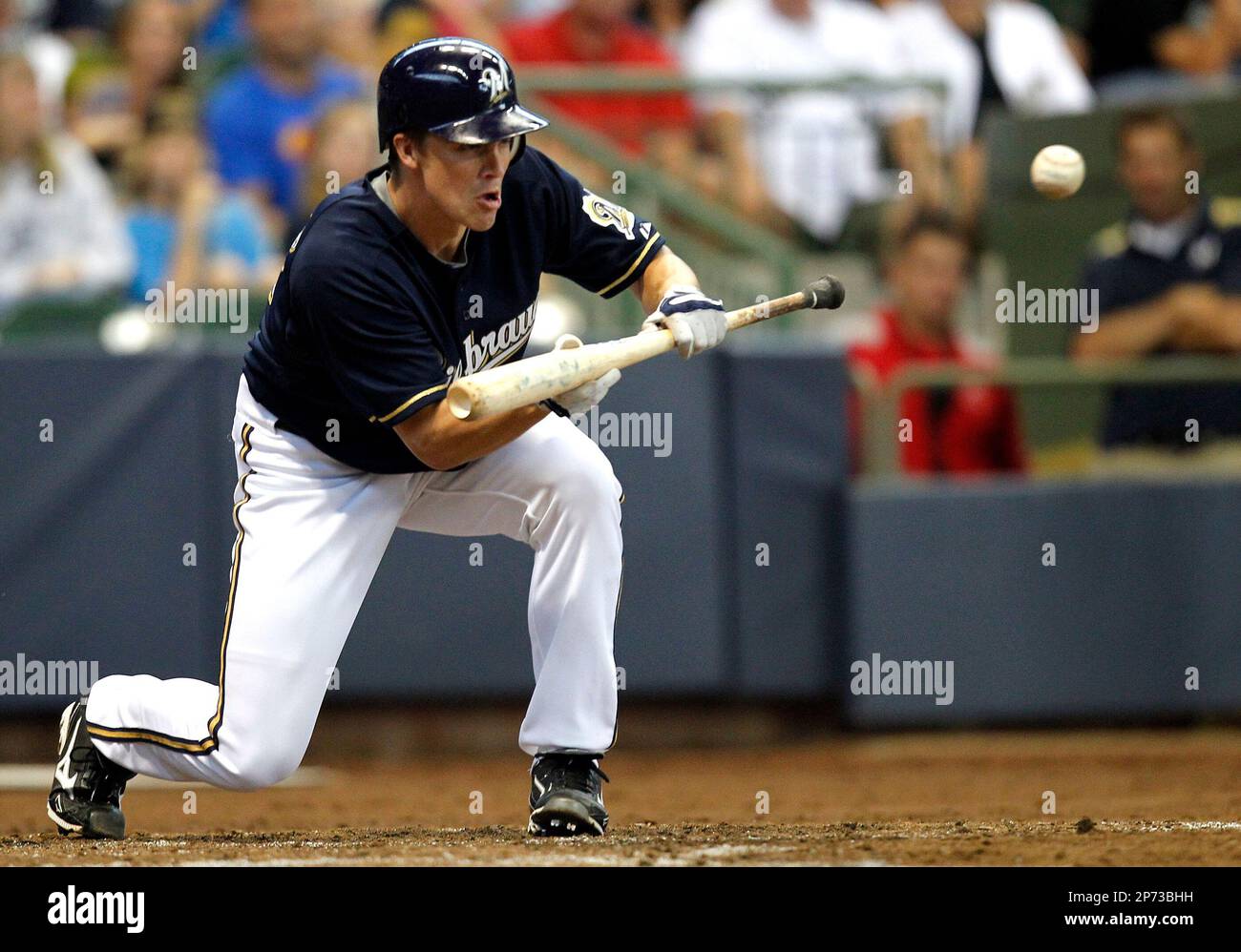 Milwaukee Brewers' Zack Greinke pinch hits for starter Marco Estrada  advancing him in the fifth inning of a baseball game against the Pittsburgh  Pirates at Miller Park, Saturday, Aug. 13, 2011, in