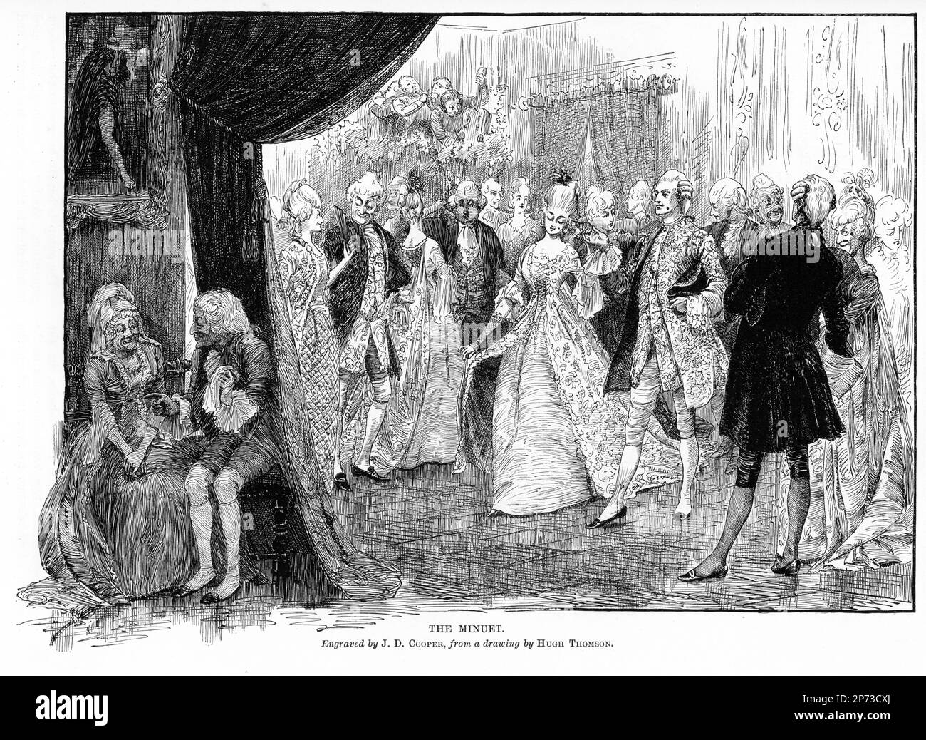 Engraving of people dancing The Minuet, published circa 1880 Stock Photo