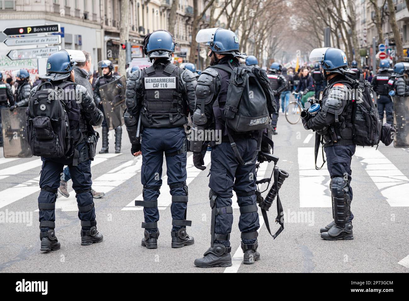 France, Lyon, 2023-03-07. Police force and maintenance of order during ...