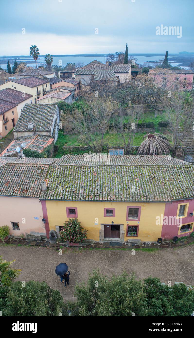 Granadilla village. Aerial view from castle. Extremadura, Caceres, Spain Stock Photo