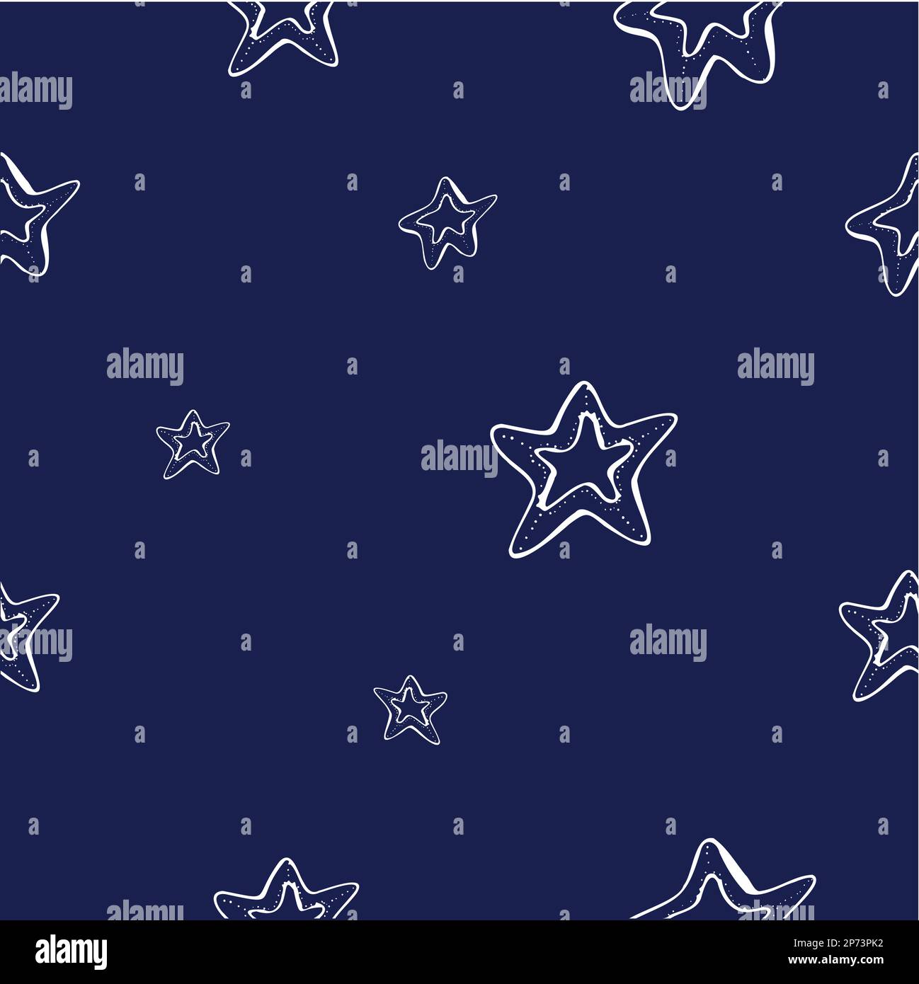 Hand drawn seamless star pattern with ink doodles. Stock Vector