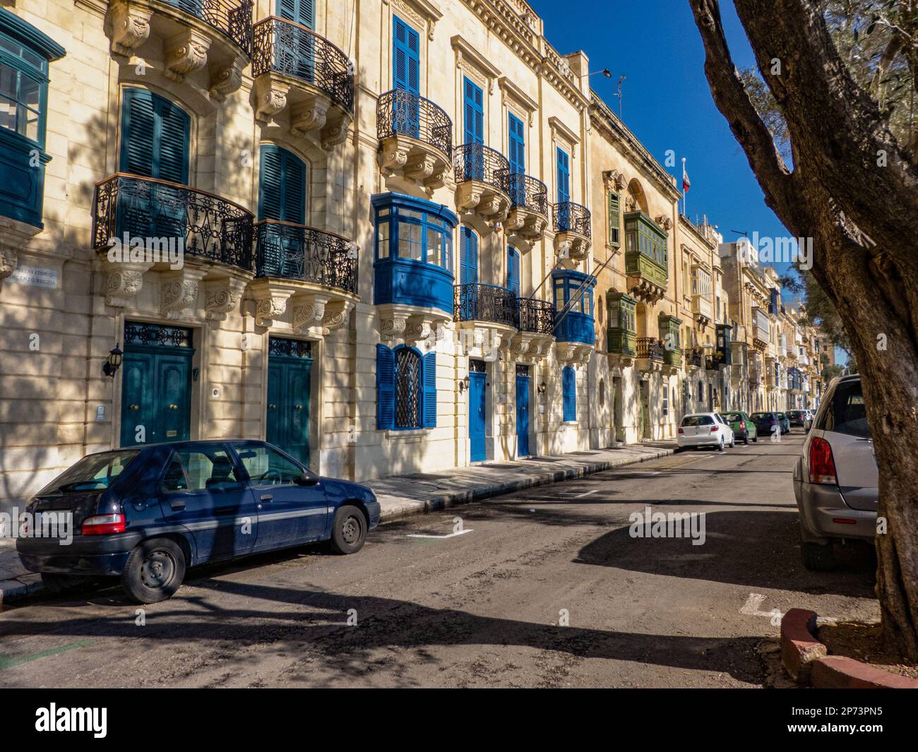 Renovated property in the Maltese style, Valletta, Malta Stock Photo