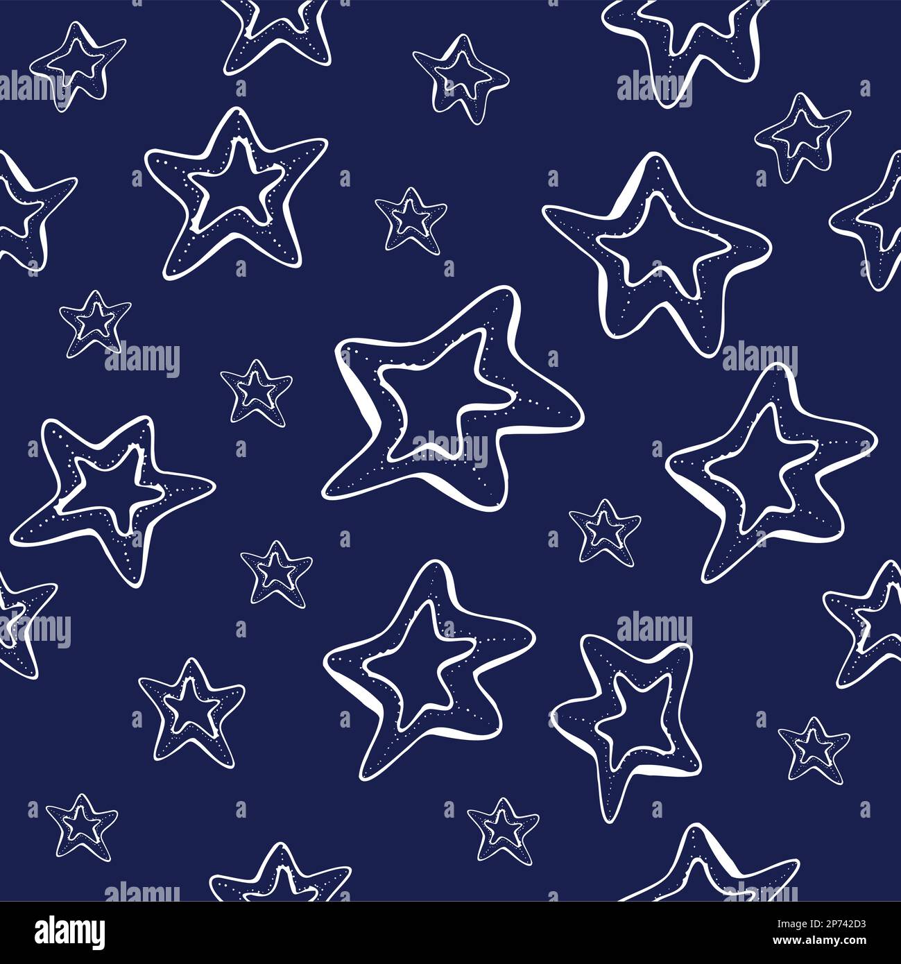 Hand drawn seamless star pattern with ink doodles. Stock Vector