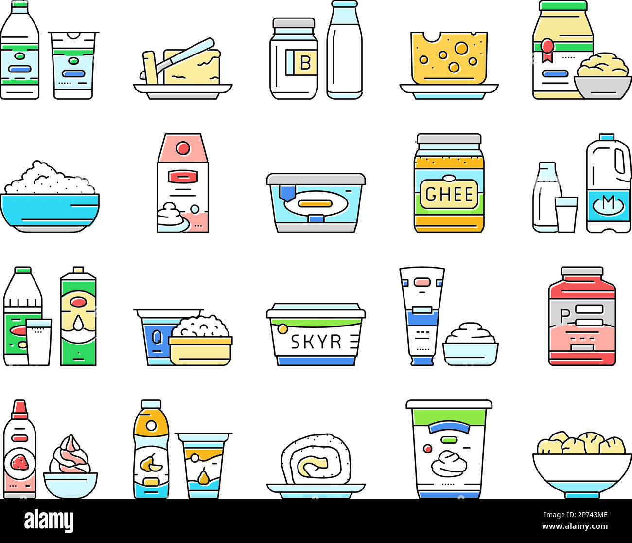 milk product dairy drink fresh icons set vector Stock Vector Image ...