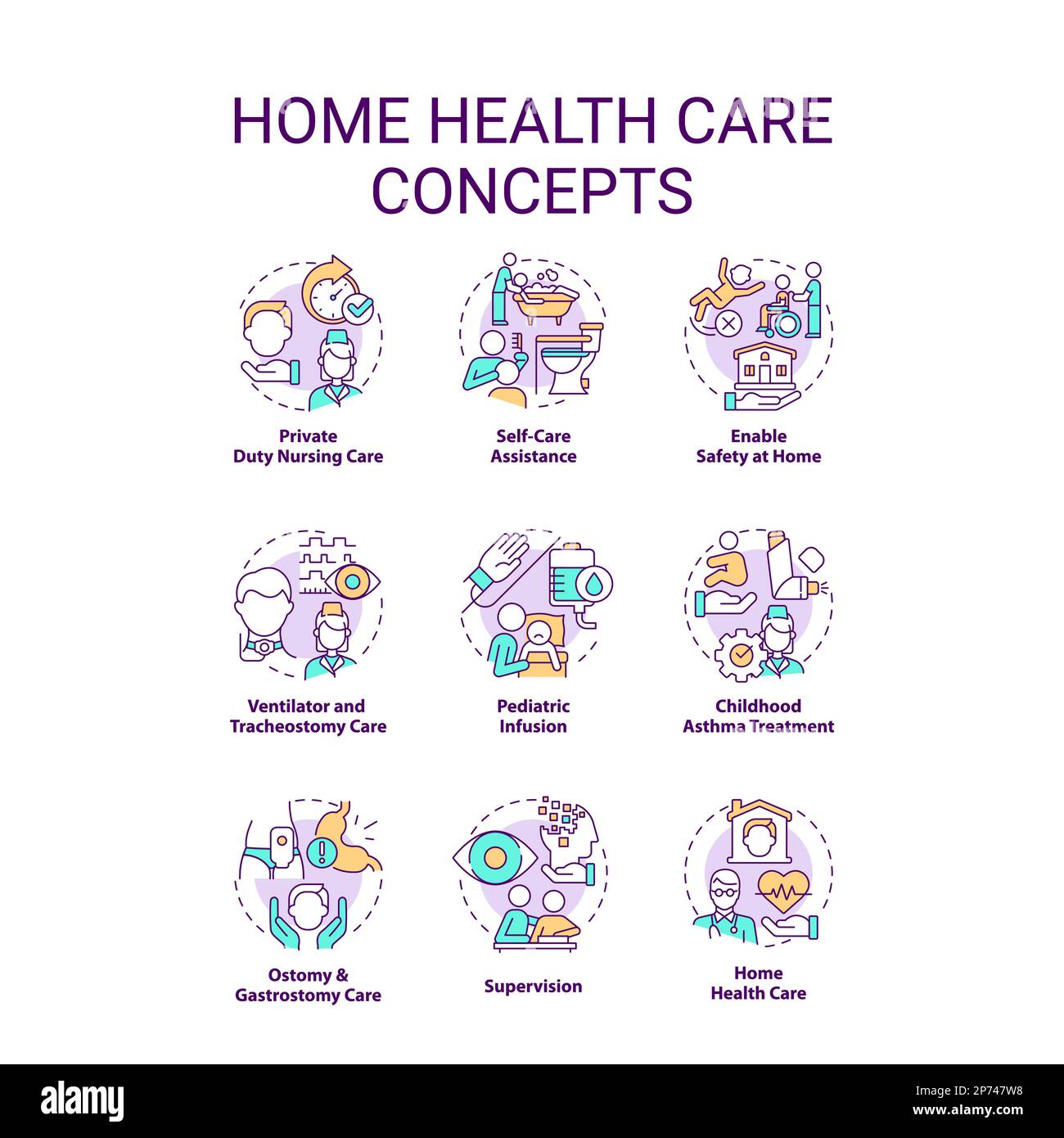 Home health care concept icons set Stock Vector