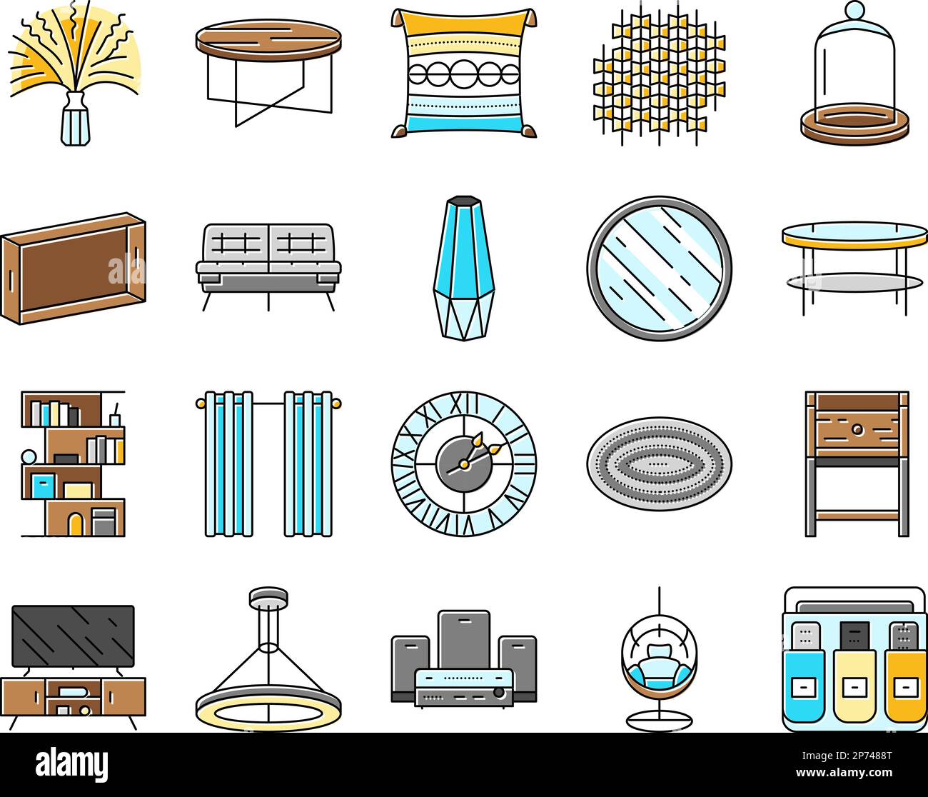 living room modern home furniture icons set vector Stock Vector Image ...