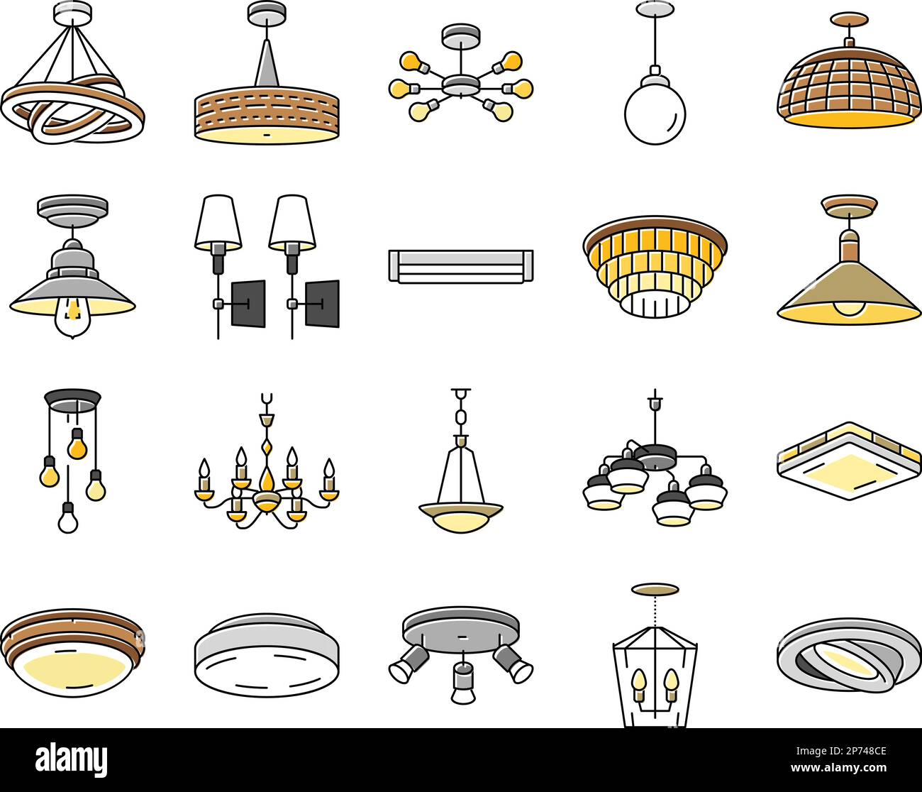 lamp ceiling light interior home icons set vector Stock Vector Image ...