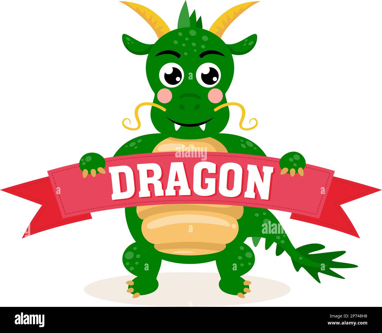 Cute chinese zodiac dragon holding a ribbon banner with the word dragon
