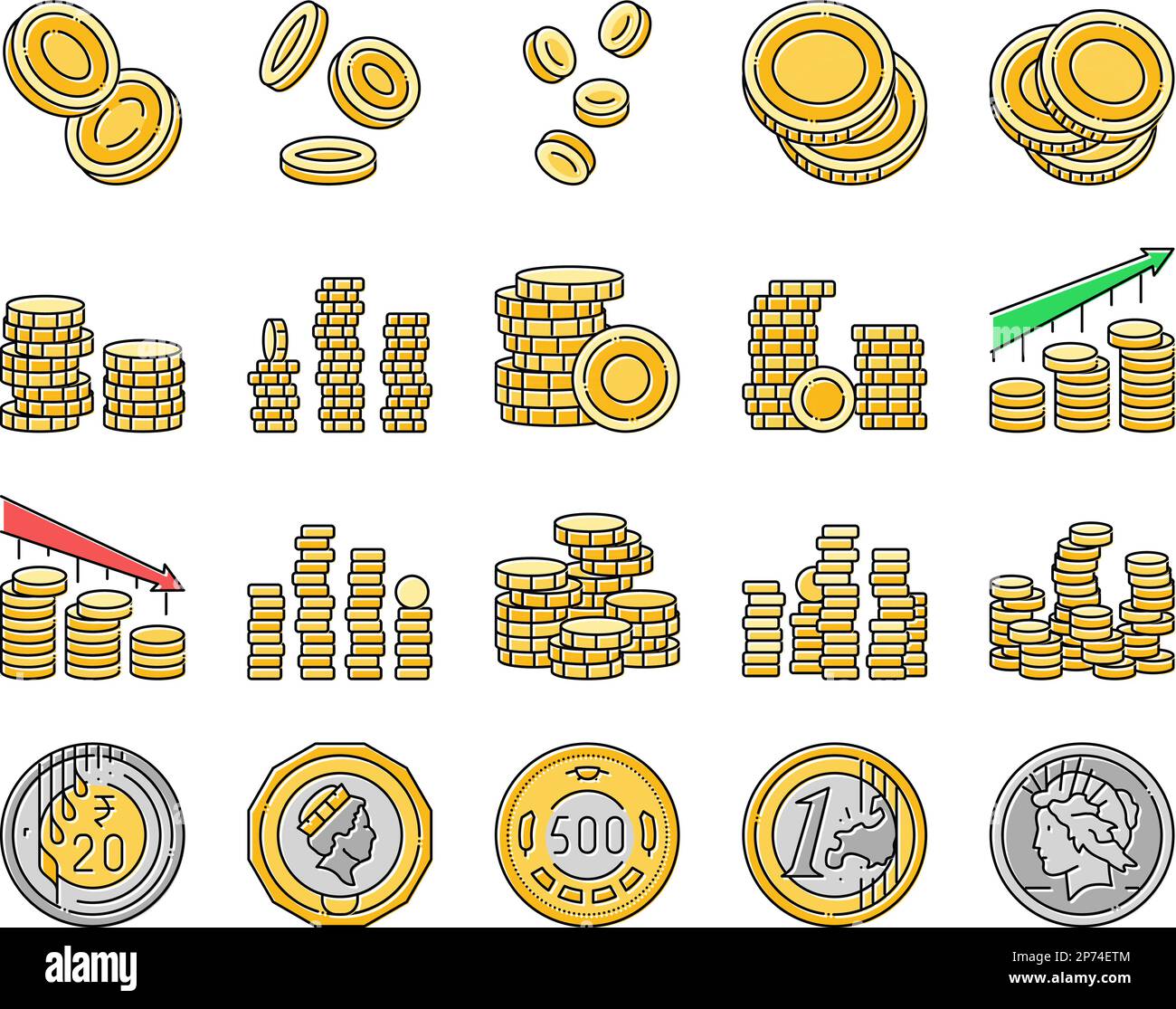 coin gold money cash bank icons set vector Stock Vector Image & Art - Alamy