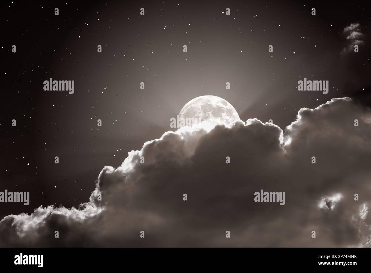 Starry night sky with clouds and full moon Stock Photo - Alamy
