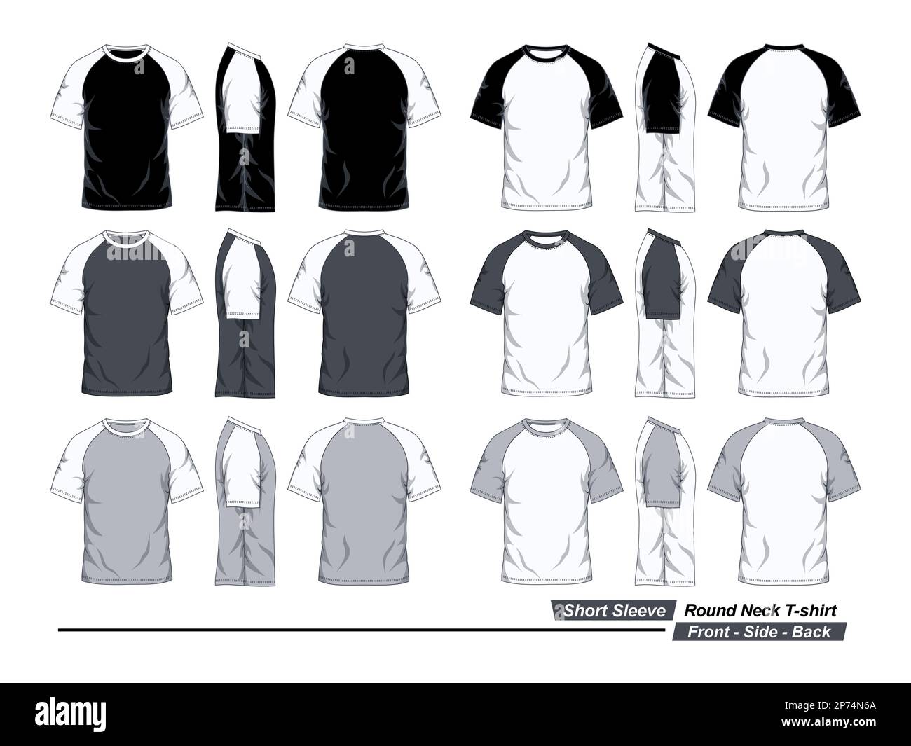 Short sleeve round neck raglan t shirt template front side and back Short sleeve round neck raglan t shirt template front side and back