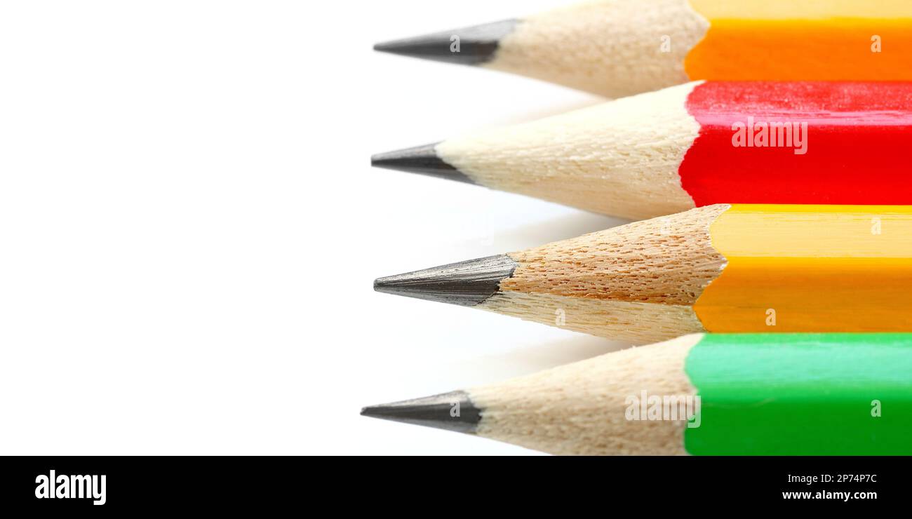 Wooden sharp pencils isolated on white background, closeup Stock Photo