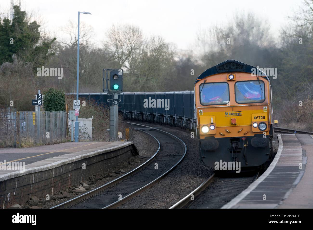 GBRf class 66 diesel locomotive No. 66726 pulling a Network Rail train at Hatton station, Warwickshire, UK Stock Photo