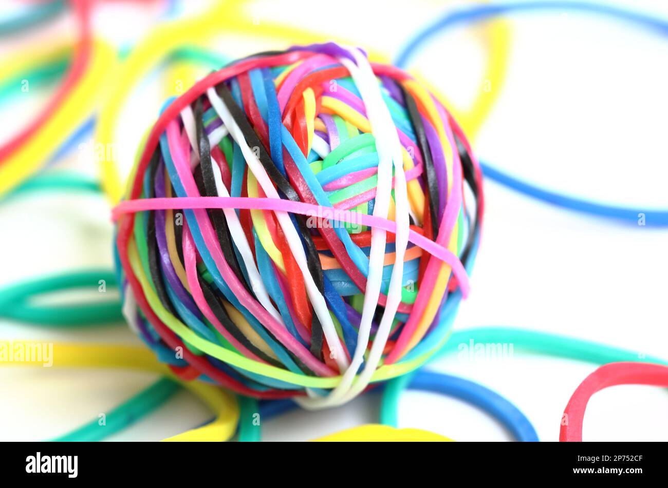 Colorful rubber band ball on white background Stock Photo