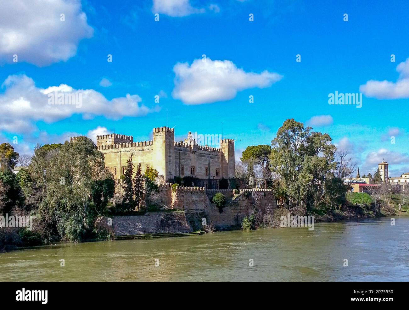 Malpica de Tajo, Talavera de la Reina and in its landscape stands out its imposing castle. Stock Photo
