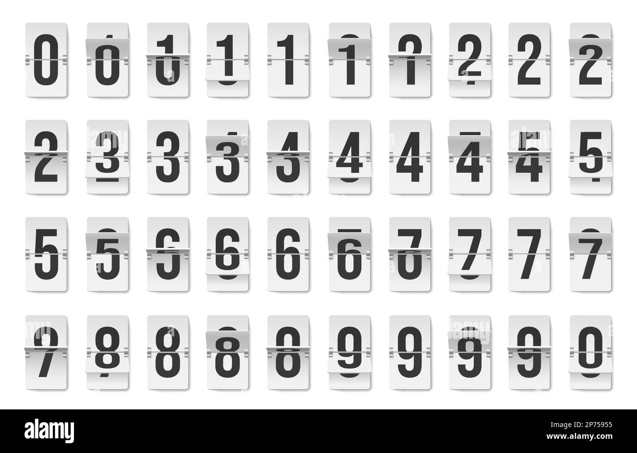 Flip clock number set. Board with numeral dial, old outdated mechanical ...