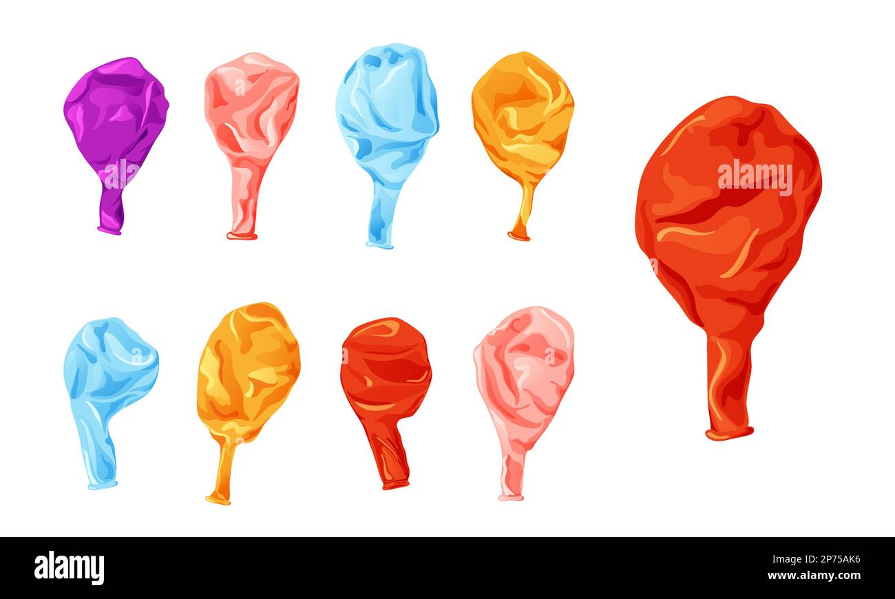 Rubber balloon blowing process. Uninflated latex ballon isolated on