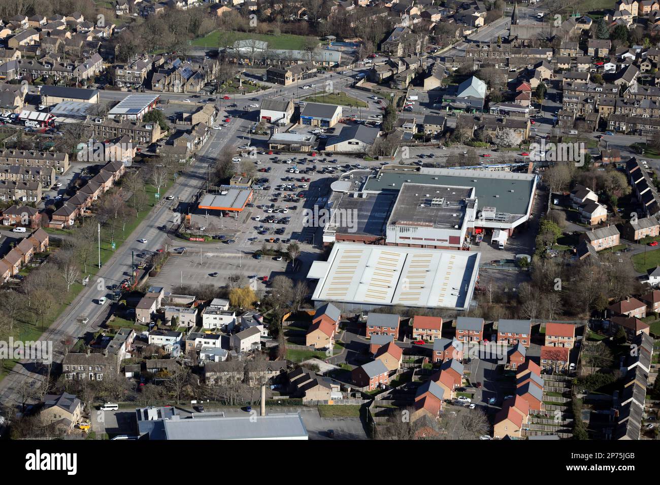 aerial view of Sainsbury's Supermarket & Matalan at Greengates, Bradford, West Yorkshire Stock Photo