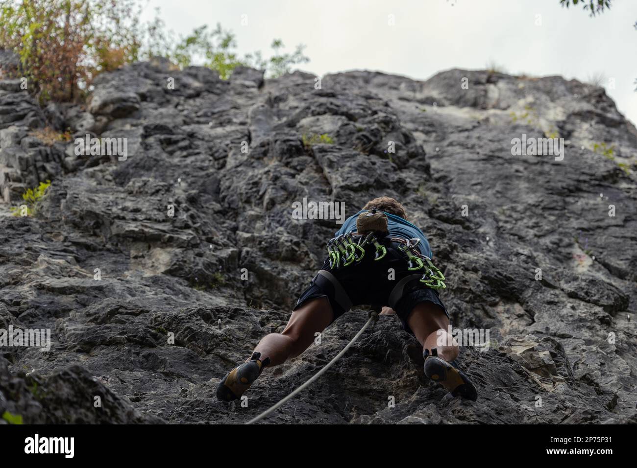 Male climber climbing the rock wall on a sunny day Stock Photo Alamy
