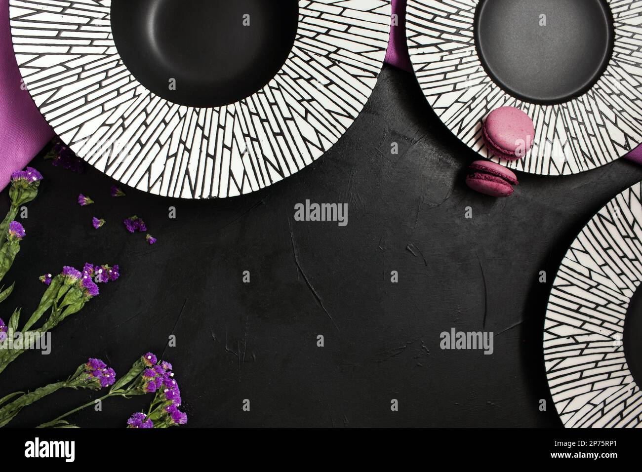 fancy plates black background restaurant setting Stock Photo Alamy