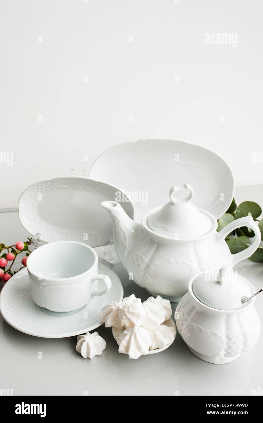 white luxury expensive porcelain tea set Stock Photo Alamy